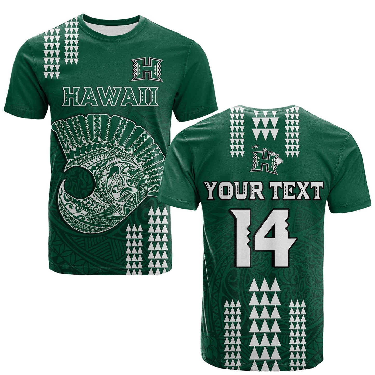 Custom Text And Number Hawaii Football T Shirt Kakau Rainbow Warriors Helmet