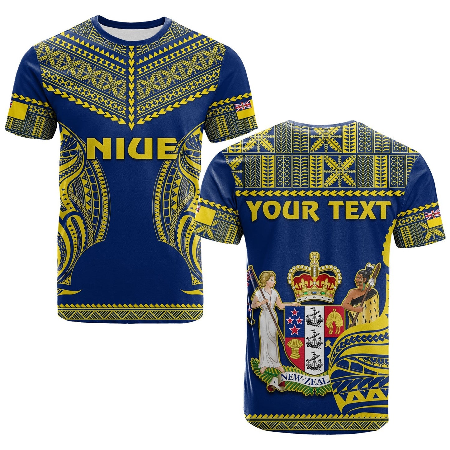 (Custom Personalised) Niue T Shirt Hiapo Mix Polynesian Happy Constitution Day