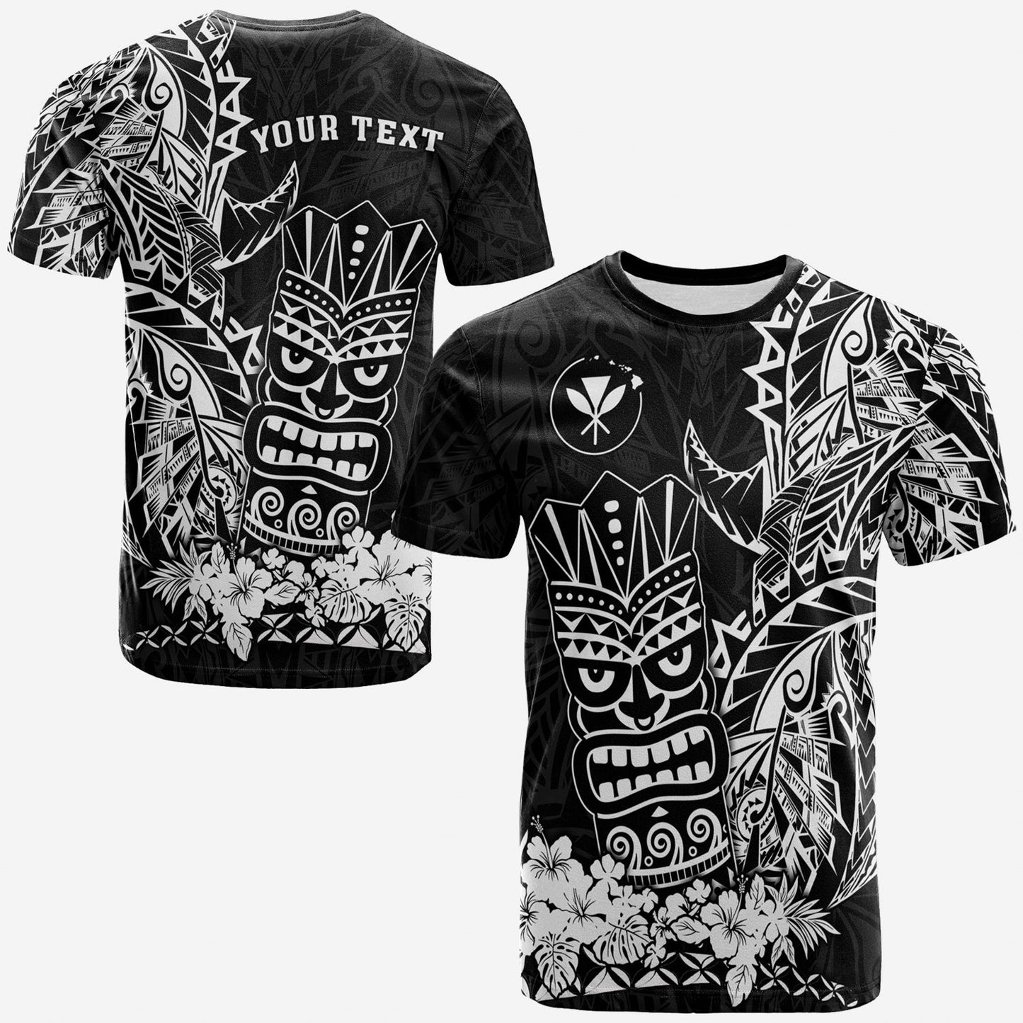 (Custom Personalised) Hawaii Polynesian T Shirt White Tiki Masks Hawaiian