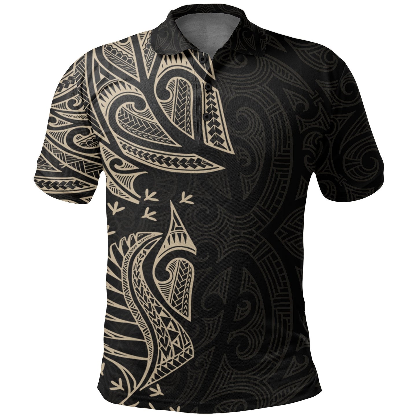 New Zealand Maori Polo Shirt, Ta Moko Tattoo Golf Shirt - Tan