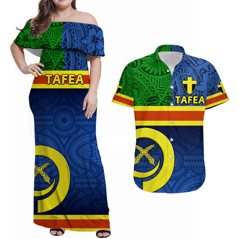 Matching Outfits For Couples Vanuatu Tafea Province Day Combo Dress and Hawaiian Shirt Tafea Flag Color Style