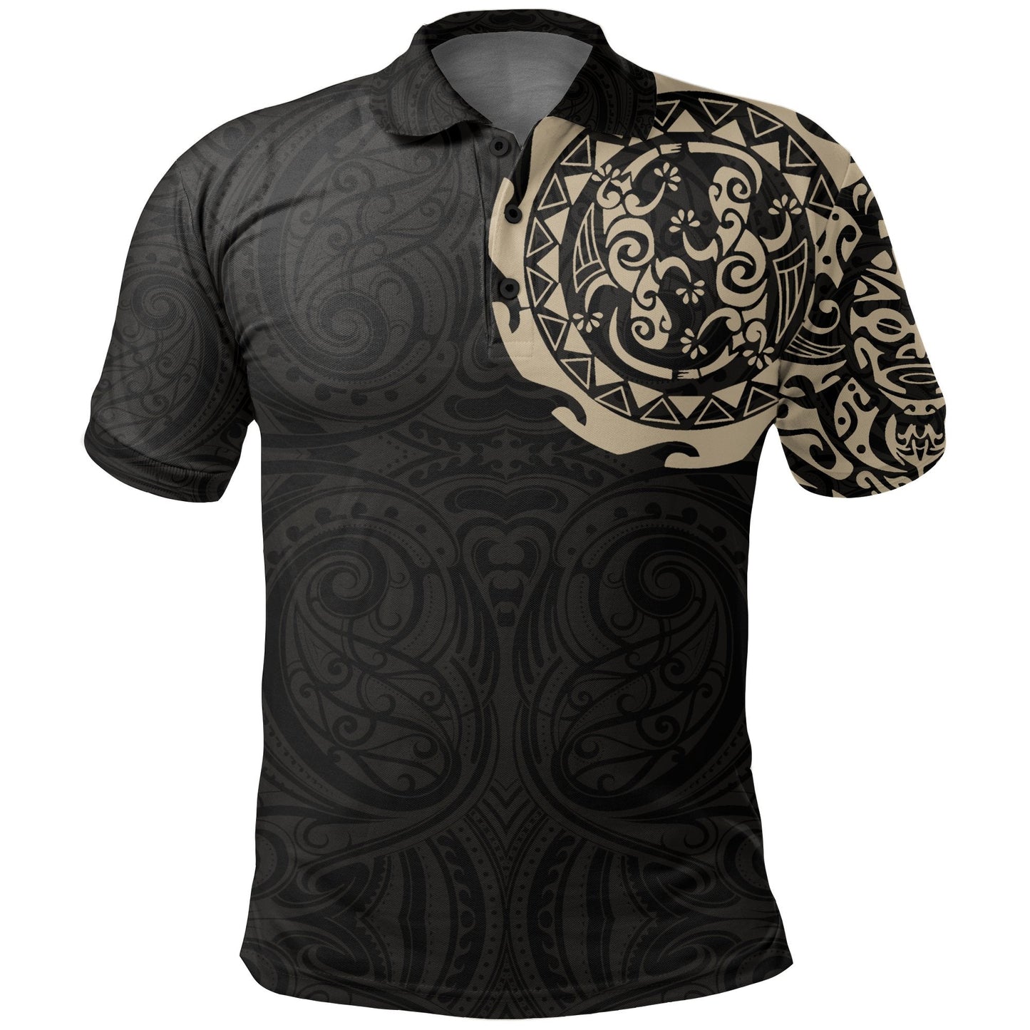 Maori Tangaroa Tattoo New Zealand Polo Shirt - Tan