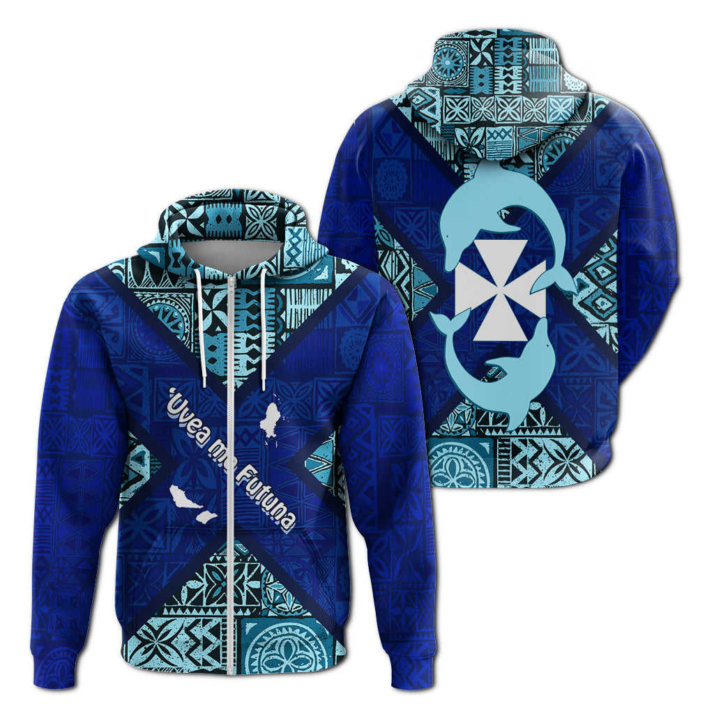 Uvea mo Futuna Dolphin Tapa Tribal Pattern Zip Up Hoodie