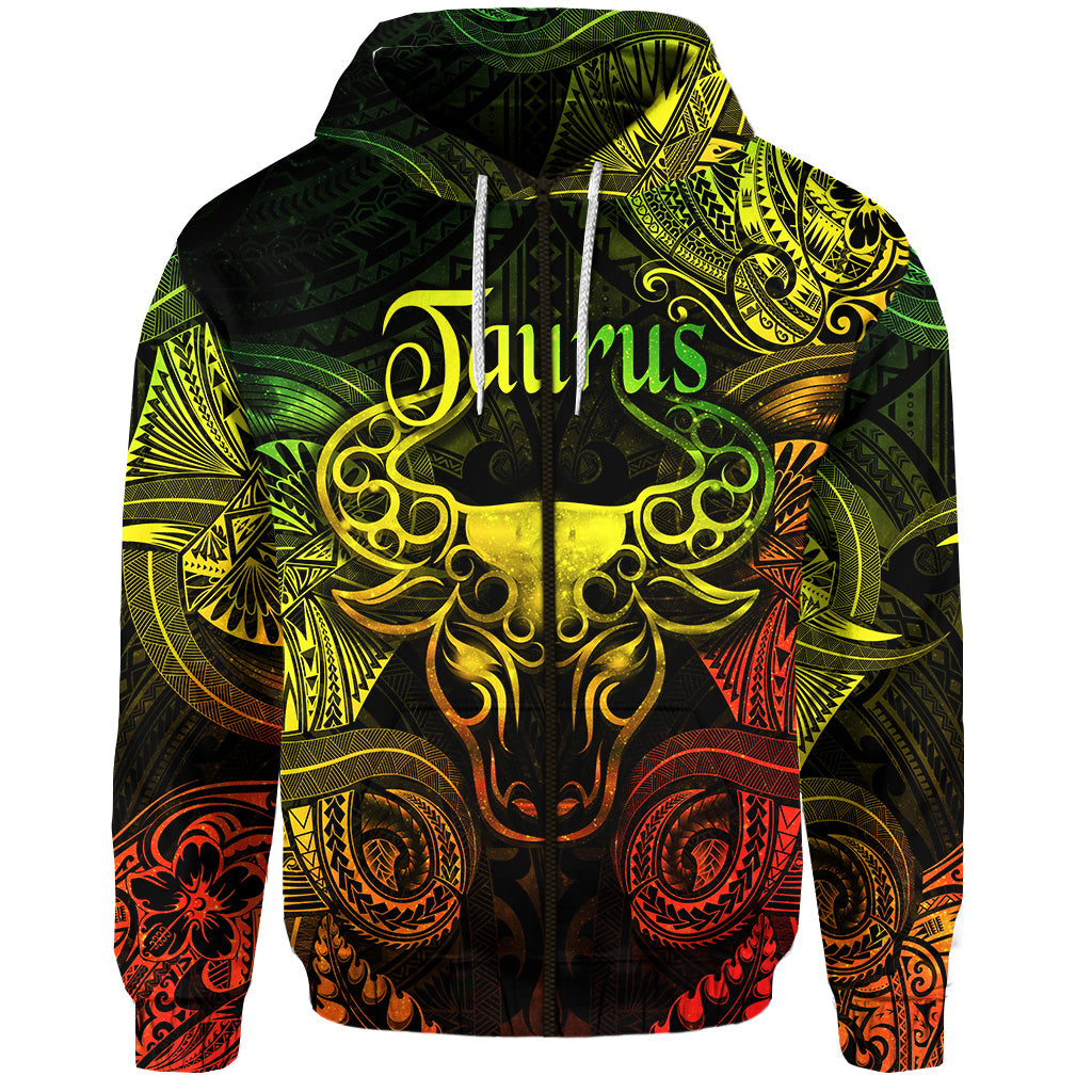 Taurus Zodiac Polynesian Zip Hoodie Unique Style Reggae