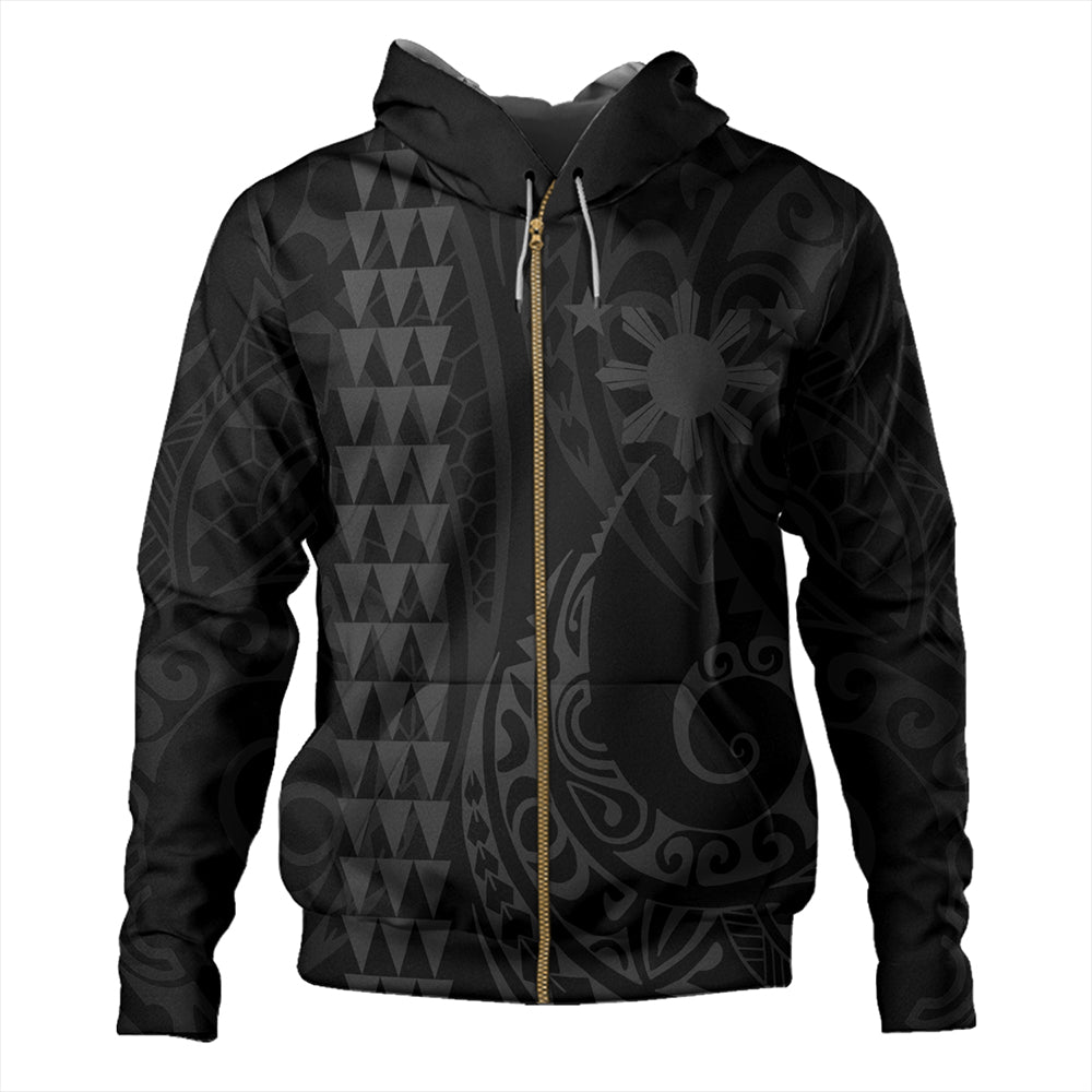 The Philippines Hoodie Sun Gray Kakau Style Black Unisex Zip Hoodie