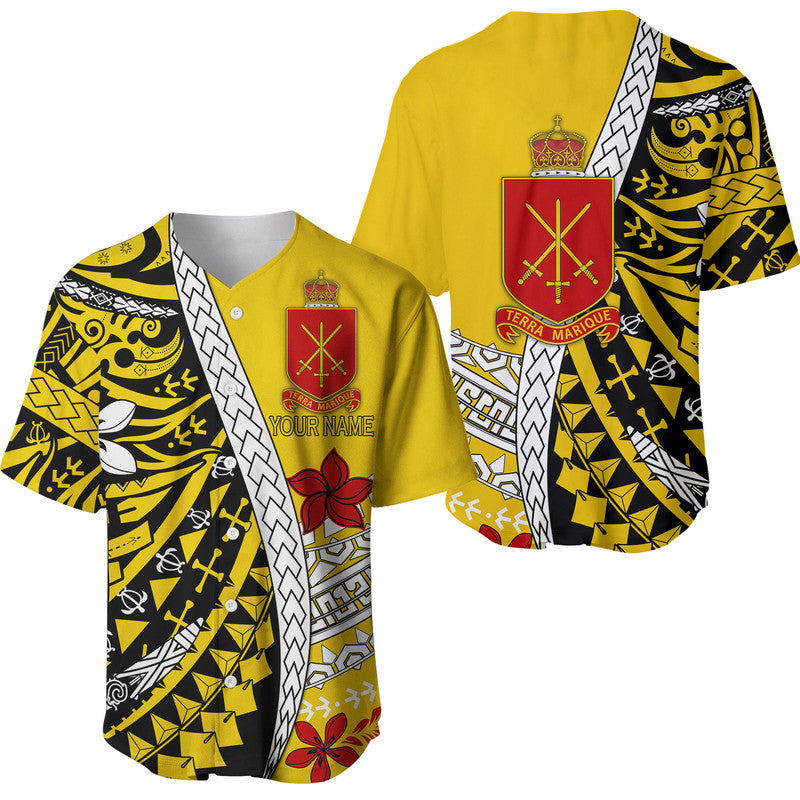 (Custom Personalised) Tonga Terra Marique Baseball Jersey Gold Polynesian Minimalist Style