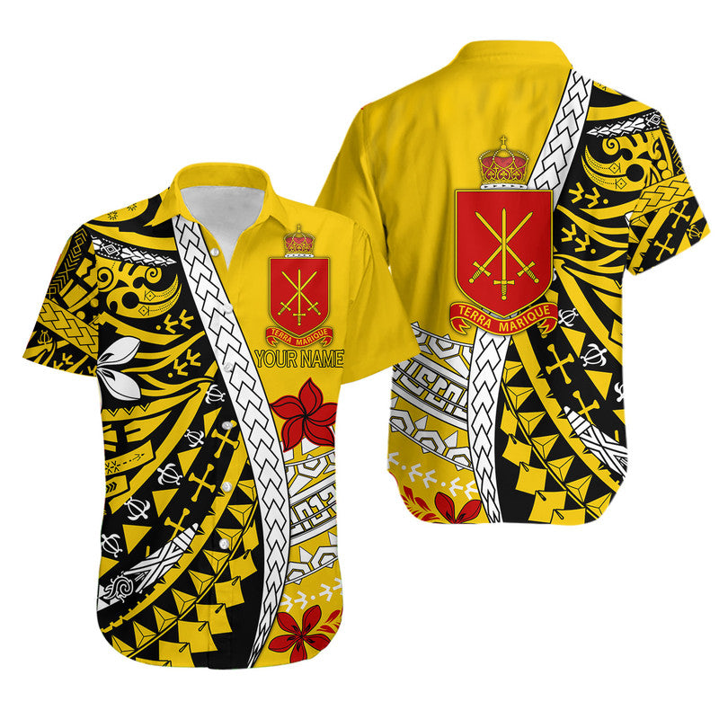 Custom Personalised Tonga Terra Marique Hawaiian Shirt Gold Polynesian Minimalist Style
