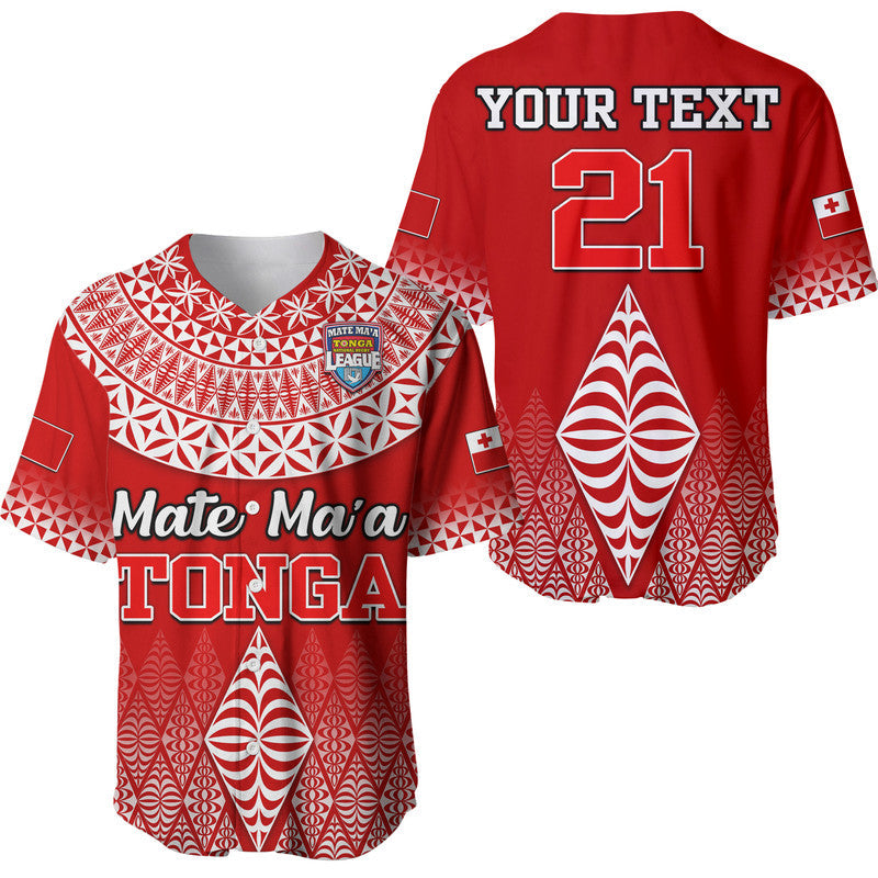 (Custom Personalised) Mate Ma'a Tonga Rugby Baseball Jersey Tongan Kupesi Ngatu Style