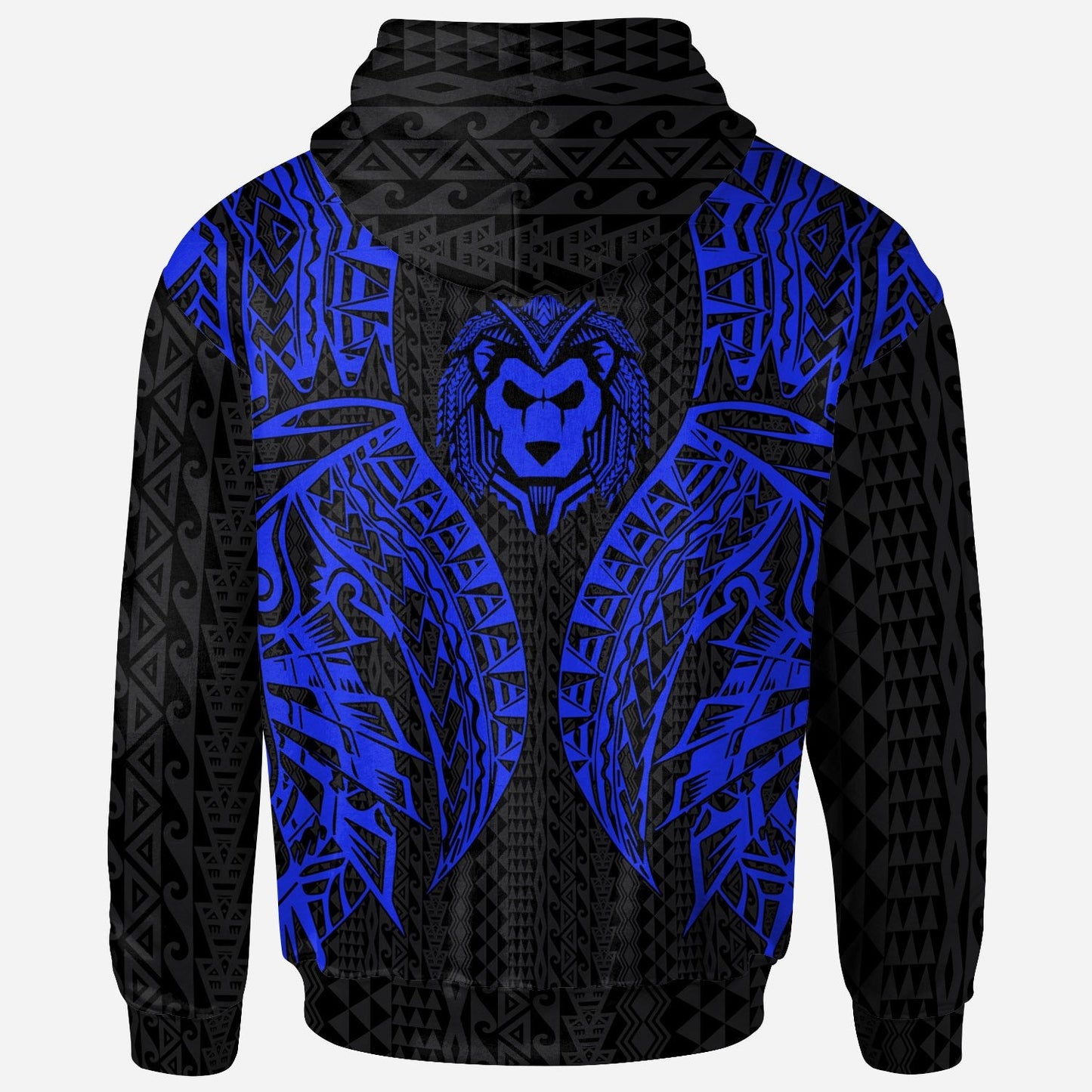 Tonga Zip Up Hoodie Polynesian Lion Head Blue Style