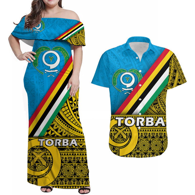 Matching Clothes For Couples Vanuatu Torba Province Day Combo Dress and Hawaiian Shirt Torba Flag Color Style