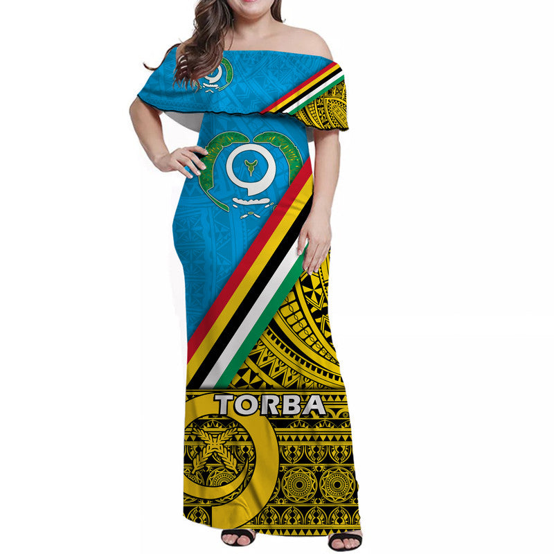 Vanuatu Torba Province Day Women Off Shoulder Long Dress Torba Flag Color Style