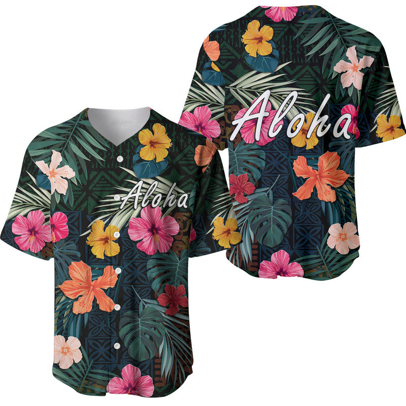 Hawaii Baseball Jersey Tribal Elements And Hibiscus Version