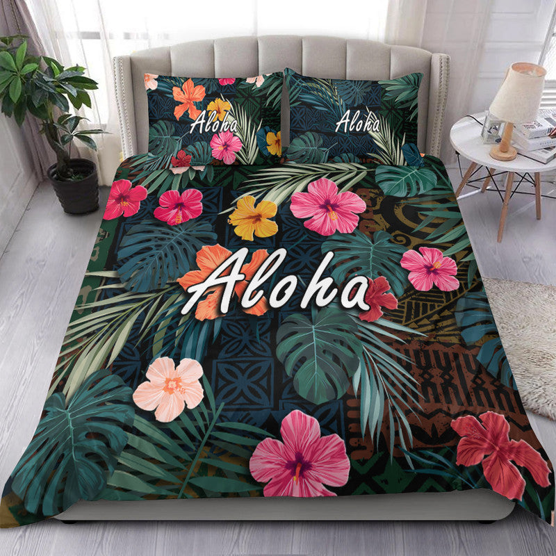 Hawaii Bedding Set Tribal Elements And Hibiscus Version