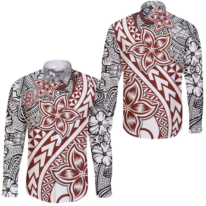 Traditional Polynesian Tribal Tattoo Retro Hawaii Long Sleeve Button Shirt