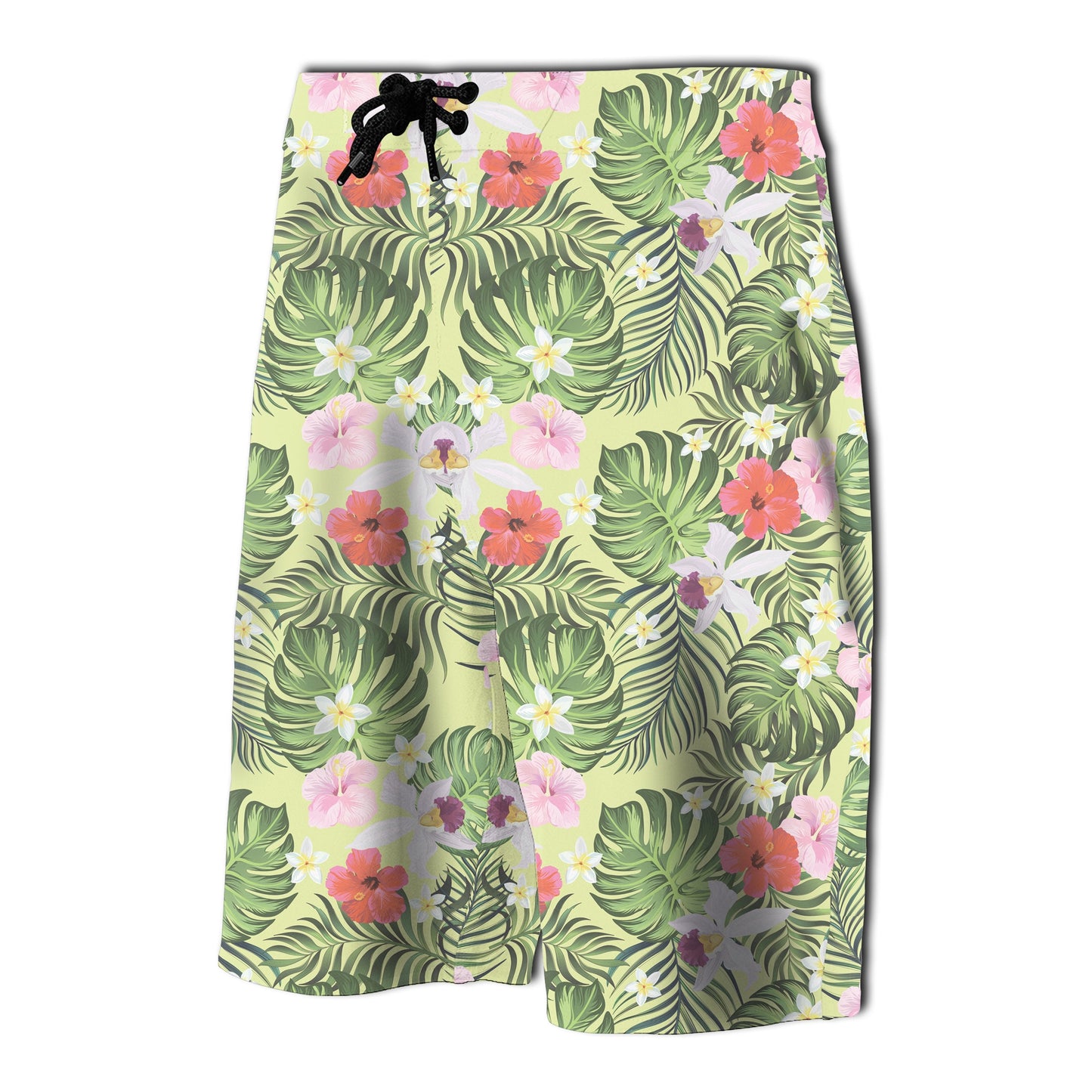 Tropical Hibiscus, Plumeria Green Board Shorts