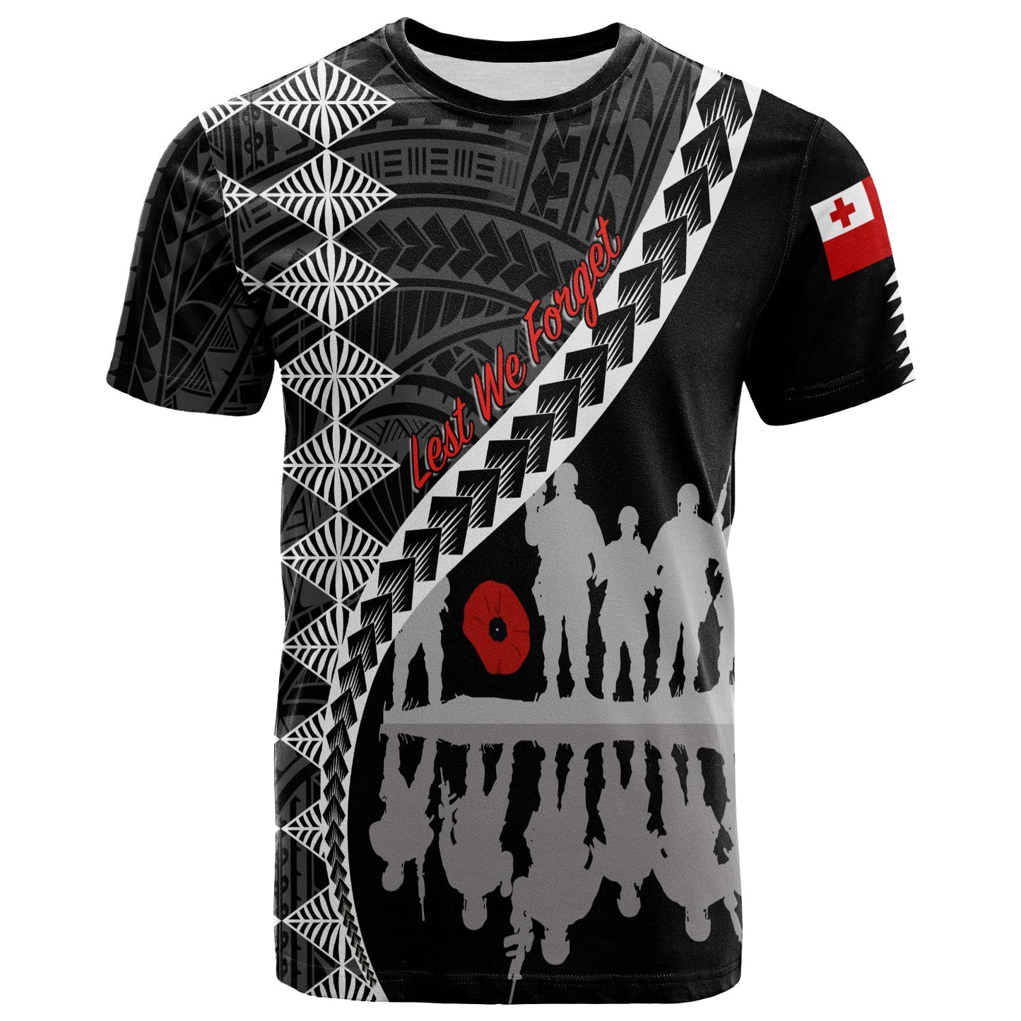 Tonga Anzac Day Black & White T Shirt Lest We Forget