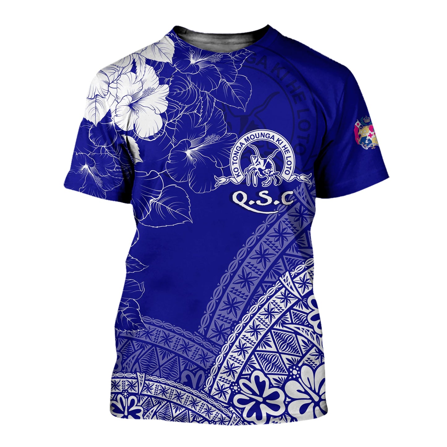 Tonga Kolisi Kuini Salote T Shirt Qsc Floral Tapa Blue Shirt