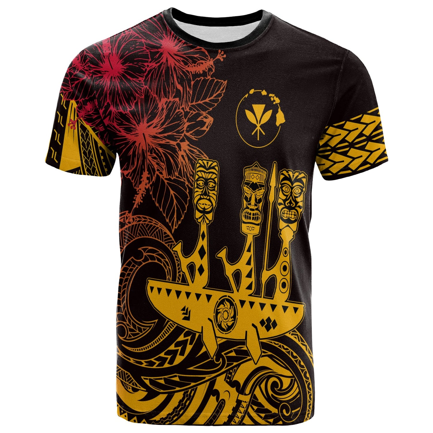 Hawaii Outrigger Canoe Paddling T Shirt Tribal Tiki