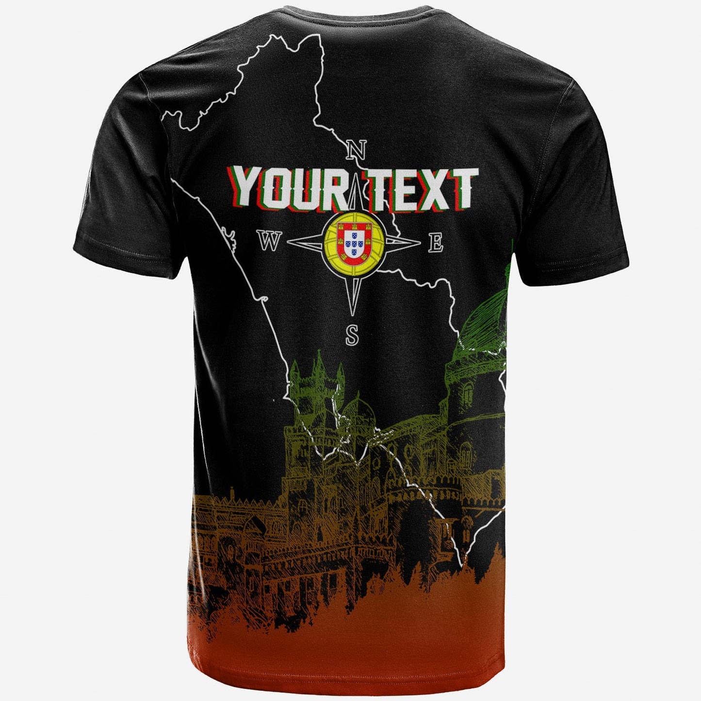 Custom Portugal Pena Palace Sketch Art T Shirt Portuguese Map