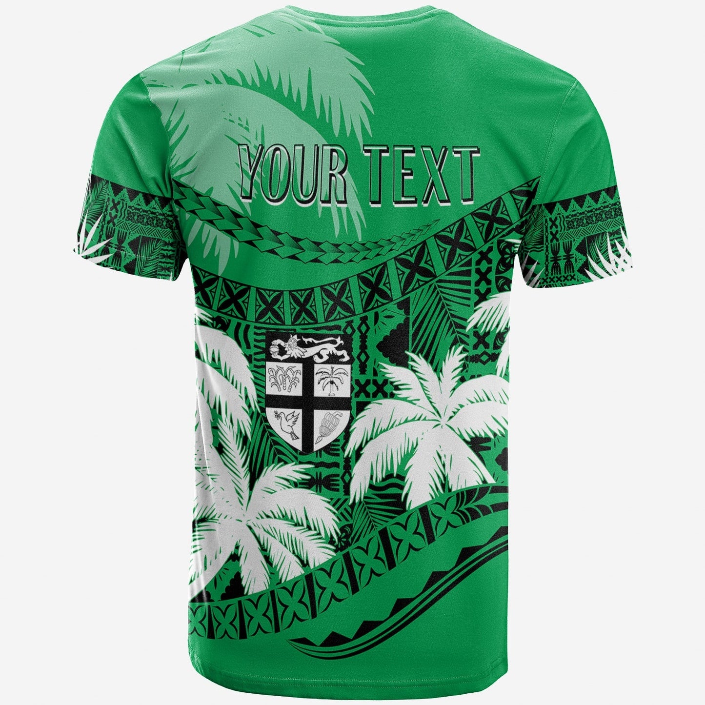 Personalised Fiji Day T Shirt Flying Fijians Masi Kesa Style Green