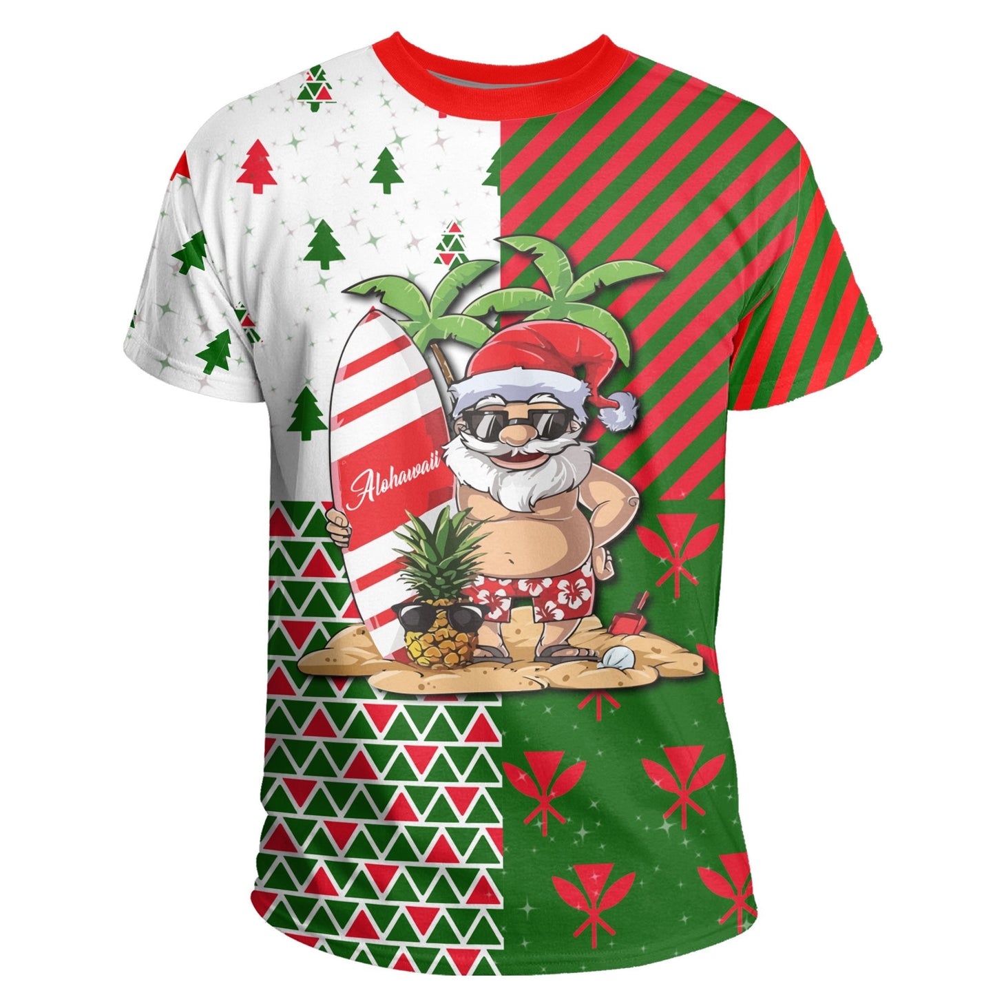 Hawaiian Santa Claus Mele Kalikimaka Kanaka T Shirt Red Angus Style AH