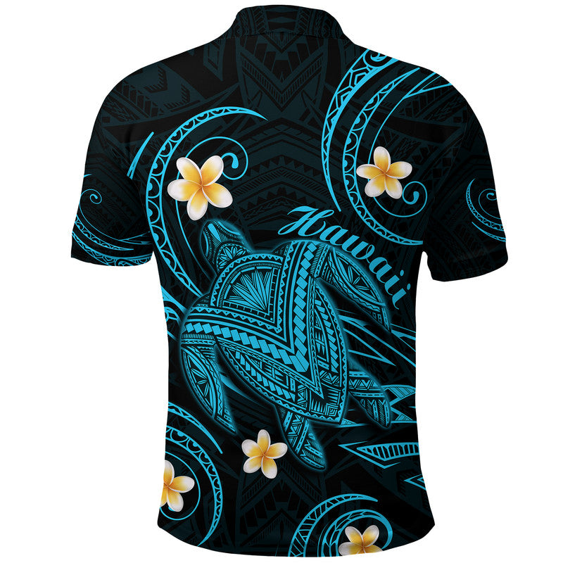Hawaii Polo Shirt Hawaiian Turtle Plumeria Mixed Polynesian Turquoise Style