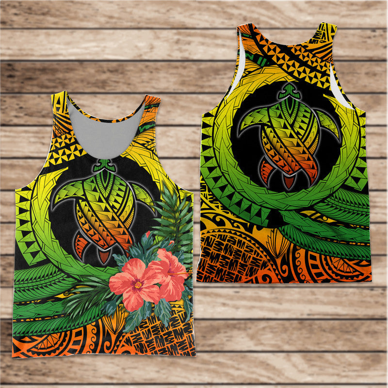 Polynesian Turtle Men Tank Top Circle Turtle Hibiscus Reggae