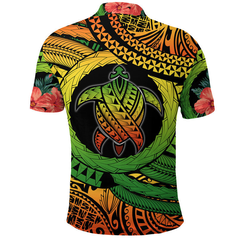 Polynesian Turtle Polo Shirt Circle Turtle Hibiscus Reggae