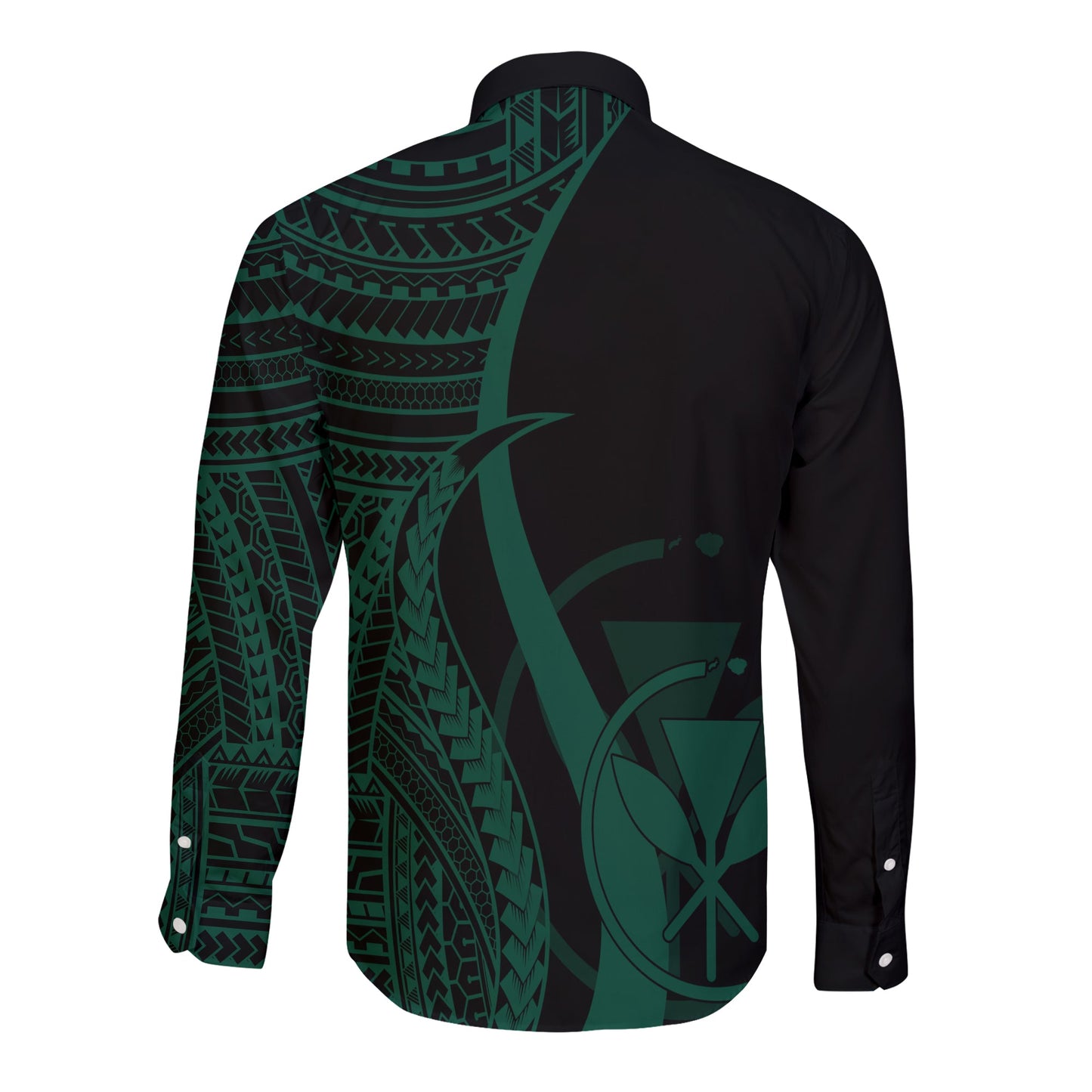 Hawaii Long Sleeves Button Shirts Green Polynesian Tentacle Tribal Pattern