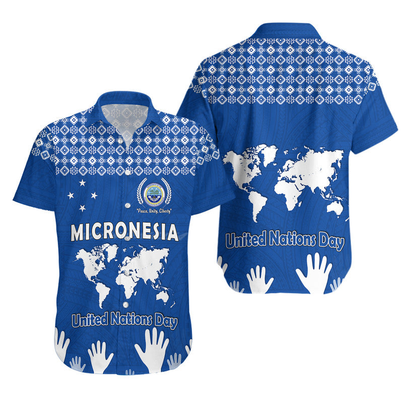 Federated States of Micronesia United Nations Day Hawaiian Shirt Blue Simple World Map Version