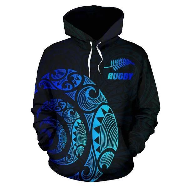 Light Maori Rugby New Zealand Hoodie Blue