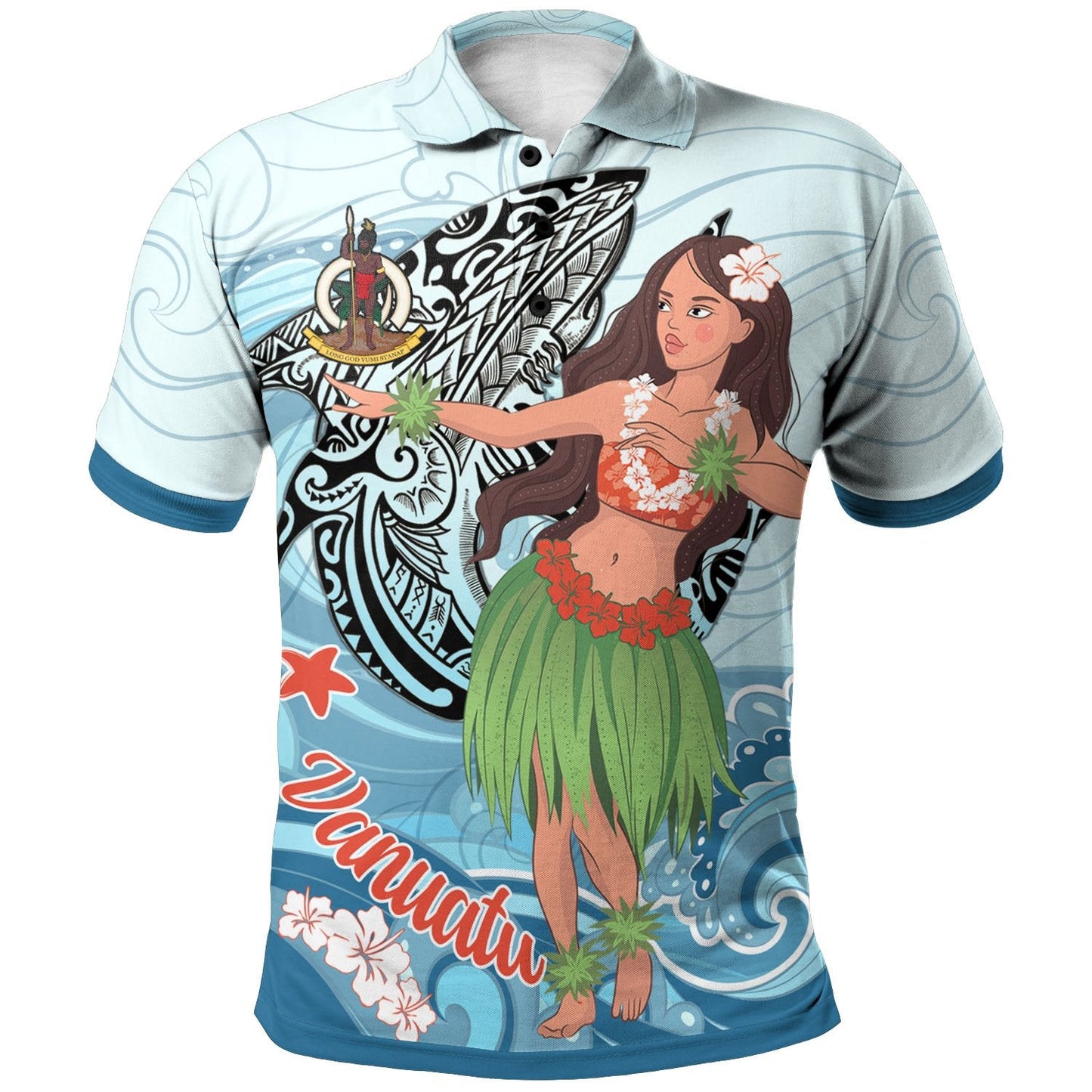 Vanuatu Polo Shirt - Polynesian Girls With Shark