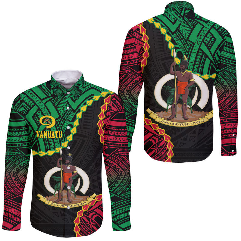 Vanuatu Hawaii Long Sleeve Button Shirt Basic Coat Of Arms