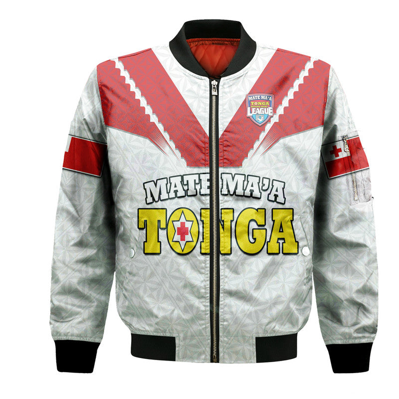 Mate Ma'a Tonga Rugby Bomber Jacket Tongan Kupesi White Style