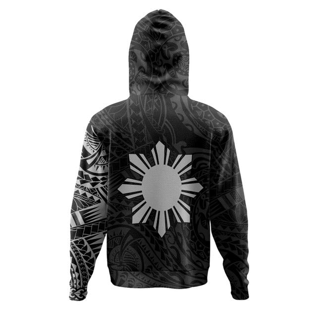 Philippines Filipinos Hoodie Polynesian Tattoo Style Unisex Printed White Zip Hoodie