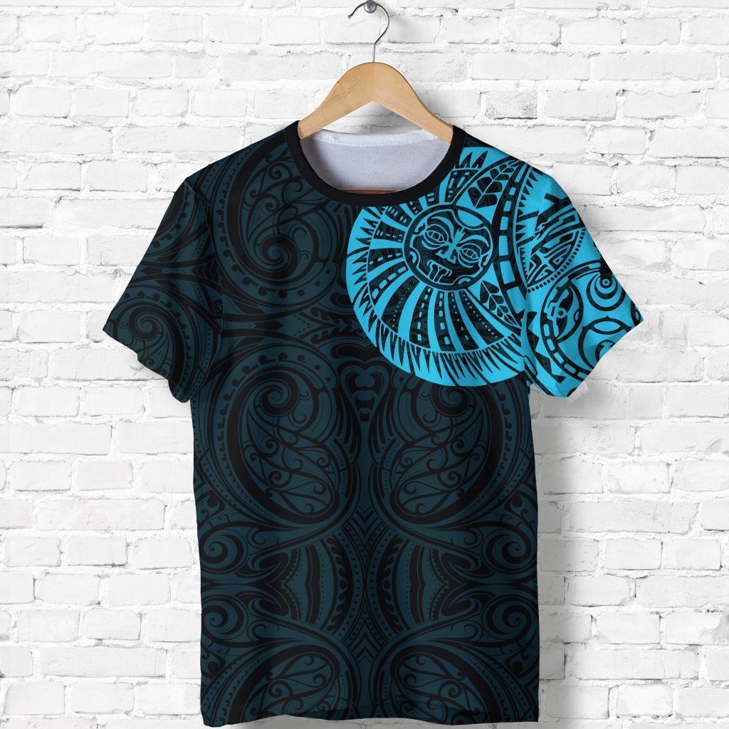New Zealand Maori T Shirt, Maori Warrior Tattoo Shirt - Blue