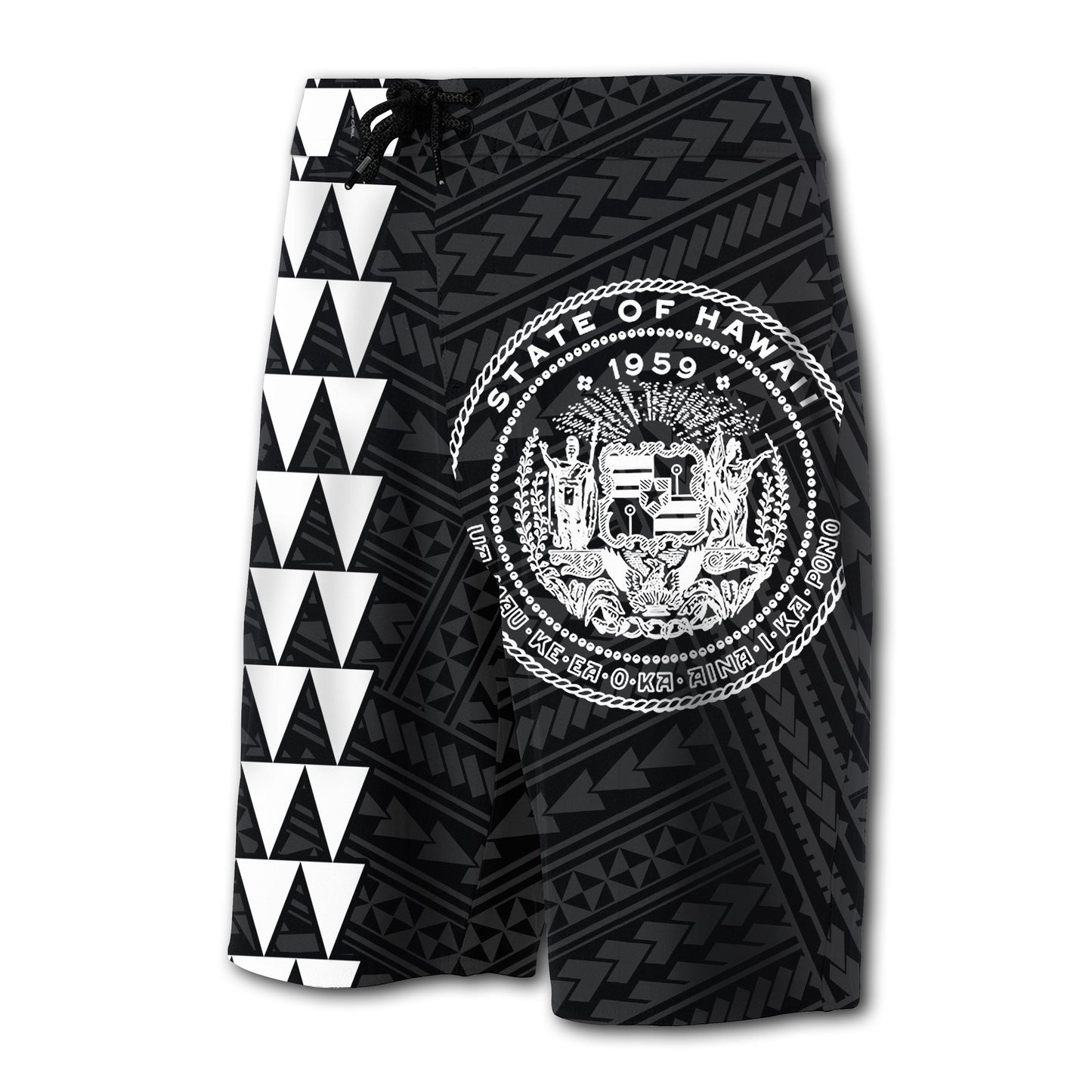 Hawaii Kakau Polynesian Coat Of Arms Board Shorts - White