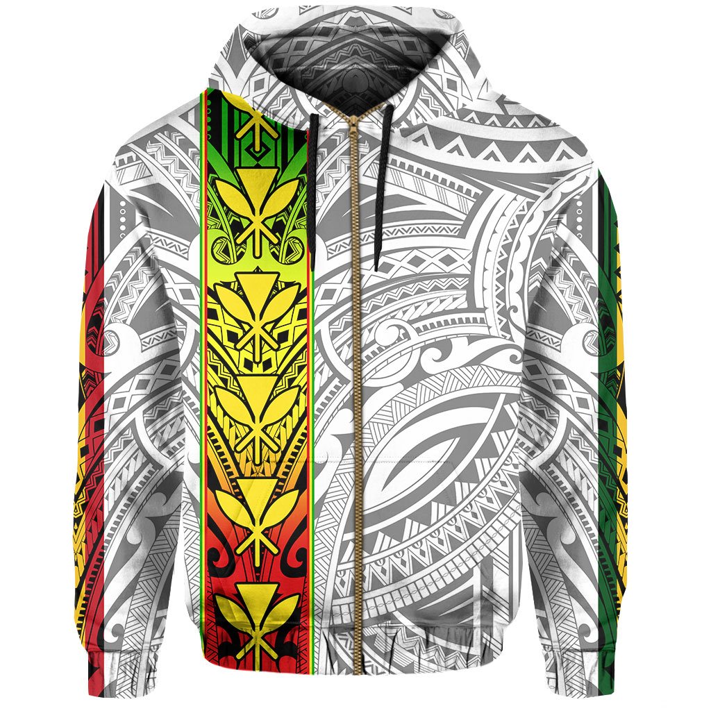 Polynesian Kanaka Flag Kanaka Maoli Hawaii Zip Hoodie White