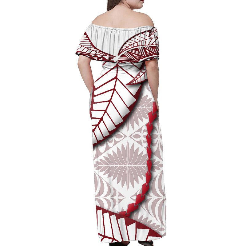 Tonga Emancipation Day Women Off Shoulder Long Dress Kupesi Pattern No.2 White