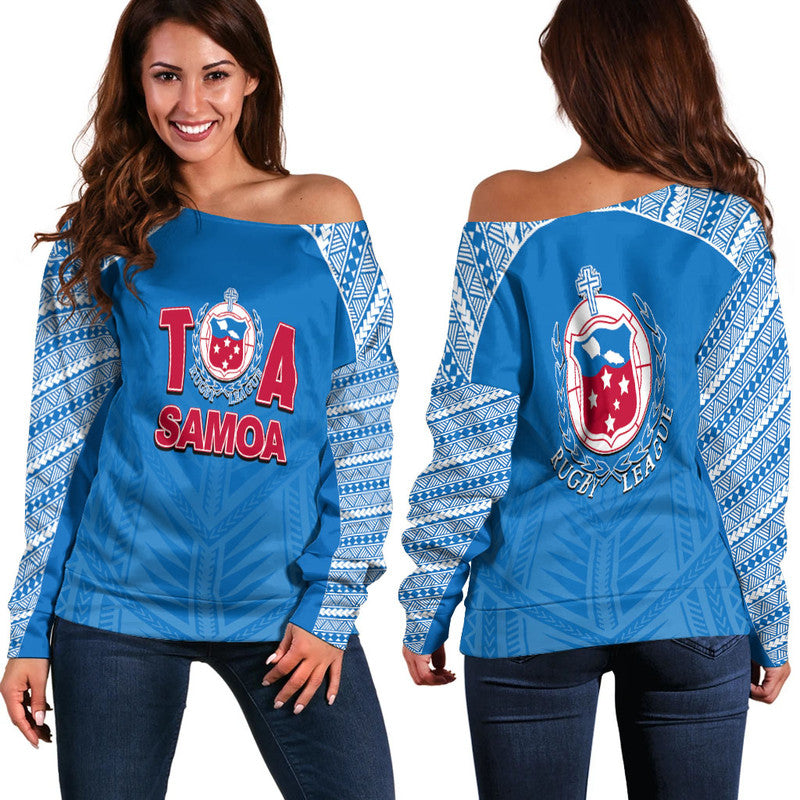Toa Samoa Rugby Women Off Shoulder Sweater Blue Sky Jersey 2022