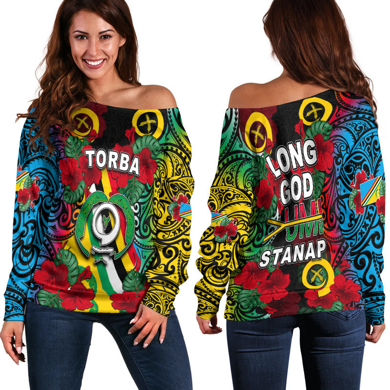 Vanuatu Torba And Hibiscus Off Shoulder Sweater