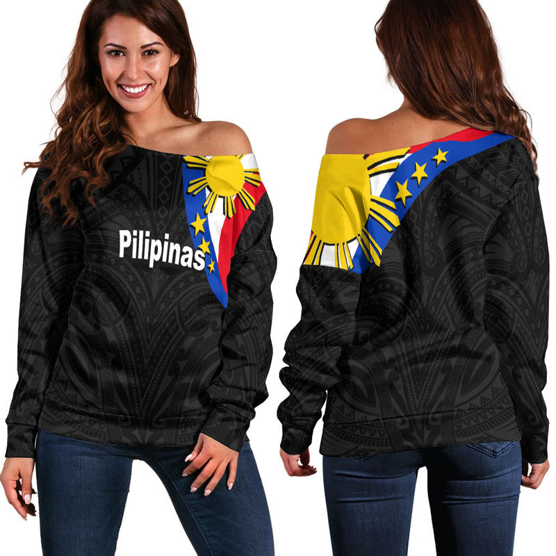 Pilipinas Off Shoulder Sweater Simple Style Black