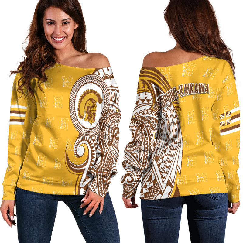(Kaopuiki Kaikaina) Mililani High School Women Off Shoulder Sweater Tribal Kakau
