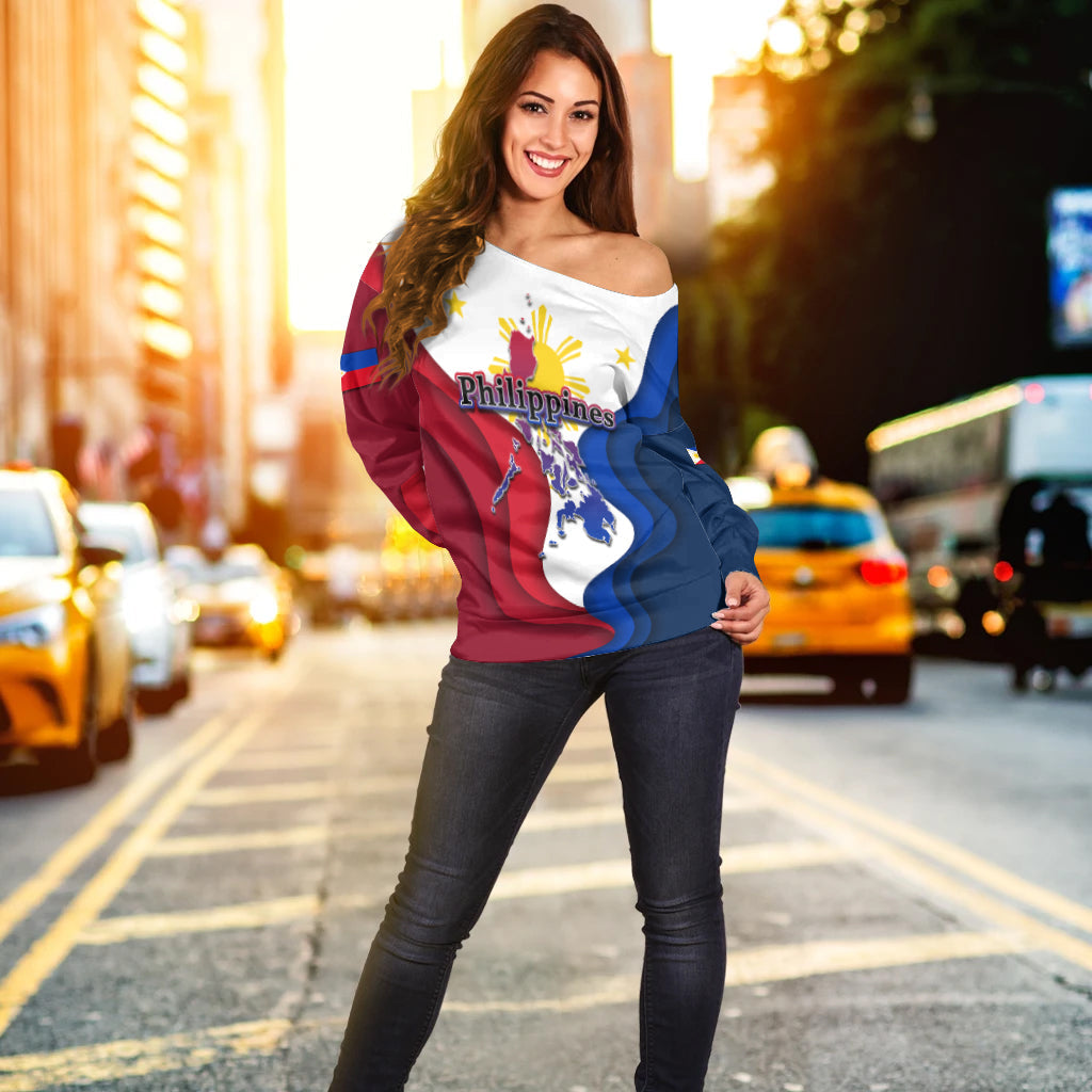 Philippines Women's Off Shoulder Sweatshirt Flag Style