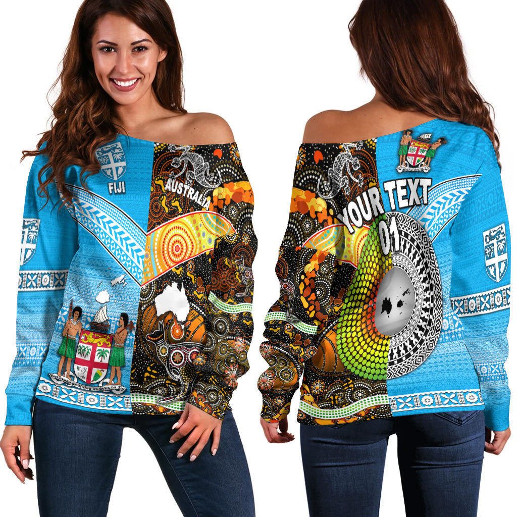 (Custom Personalised) Australia Aboriginal And Fiji Tapa Women Off Shoulder Together