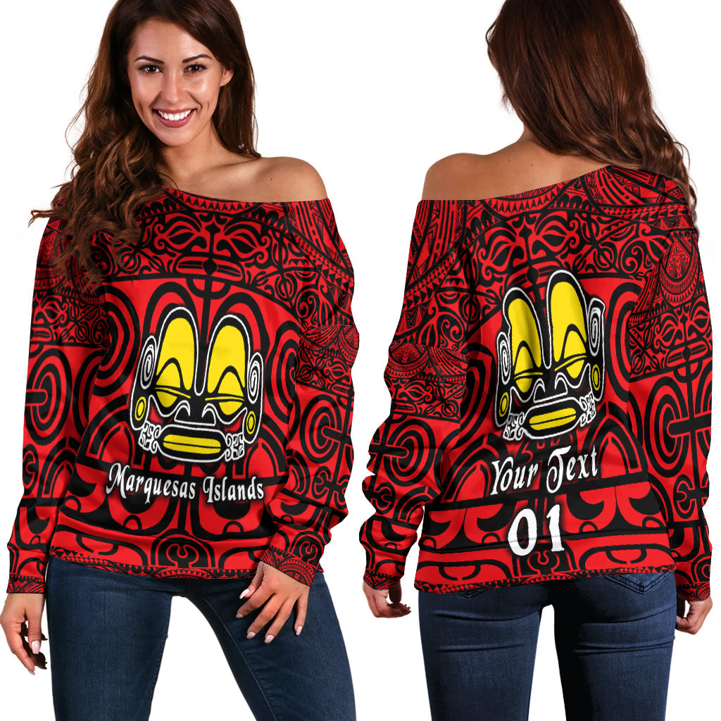 (Custom Personalised) Marquesas Islands Women Off Shoulder Marquesan Tattoo Simple Style Red