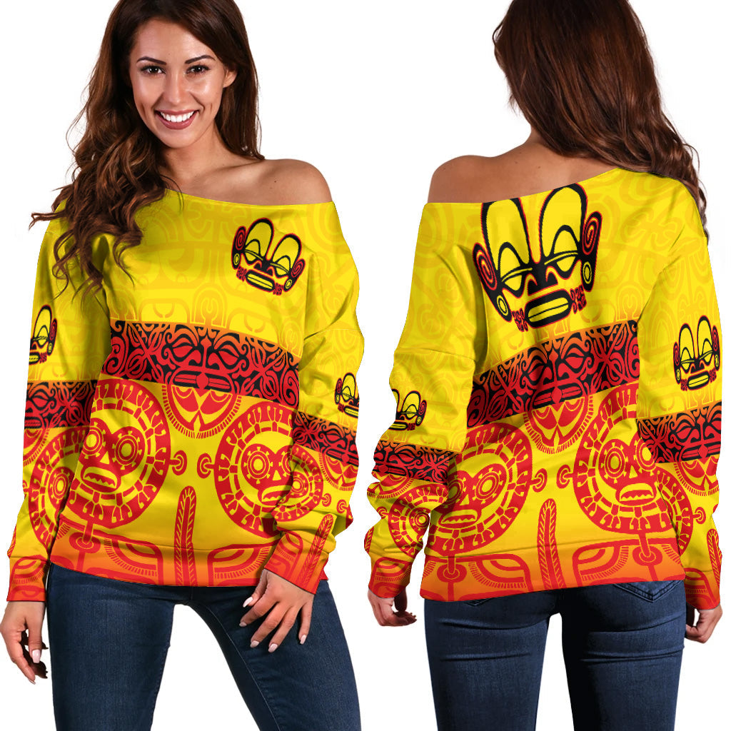 Marquesas Islands Women Off Shoulder Marquesan Tattoo Special Style Gradient Yellow