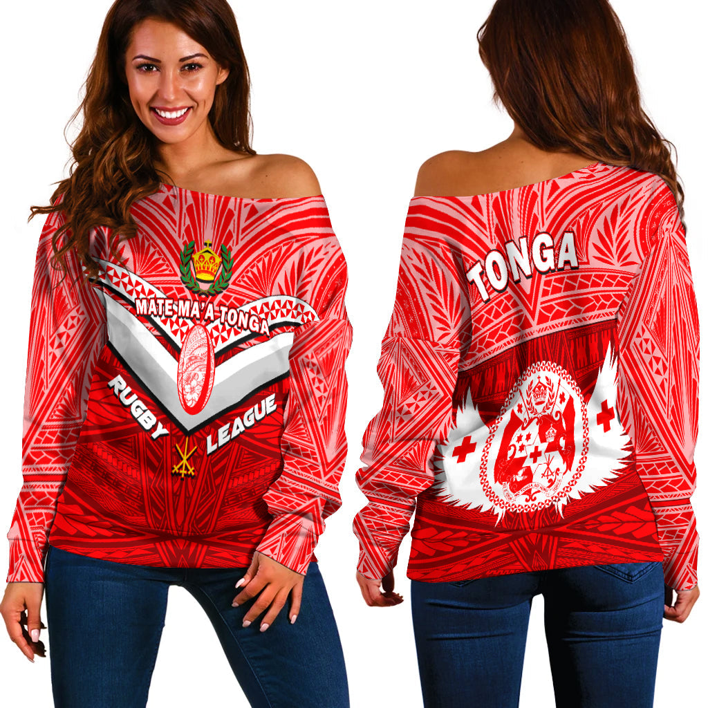 Tonga Rugby Mate Ma'a Tonga Tapa Pattern Women Off Shoulder Sweater