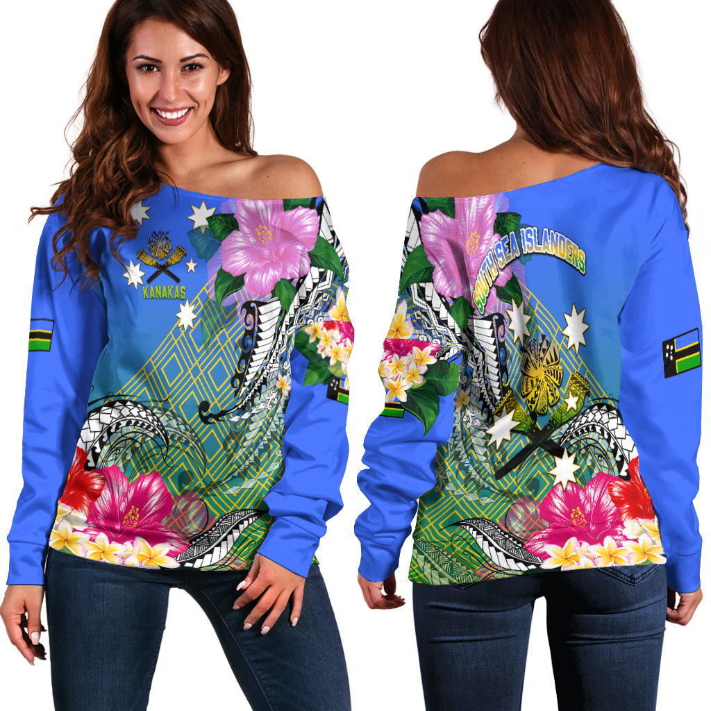 South Sea Islanders Kanakas Hibiscus Polynesia Women Off Shoulder Sweater