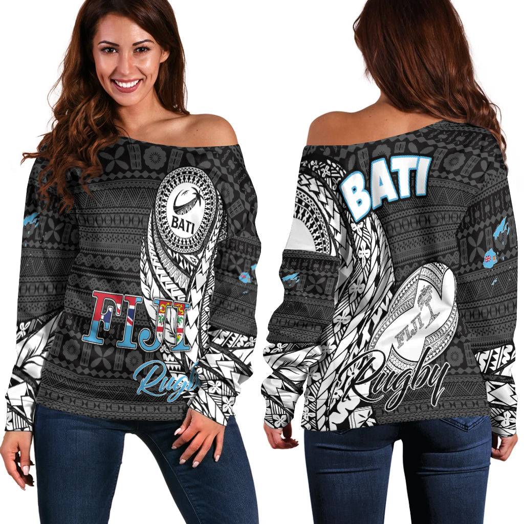 Fiji Rugby Bati Tapa Pattern Women Off Shoulder Sweater